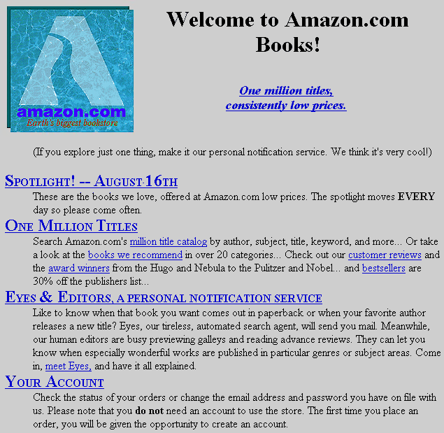 The original Amazon website (August 1995)